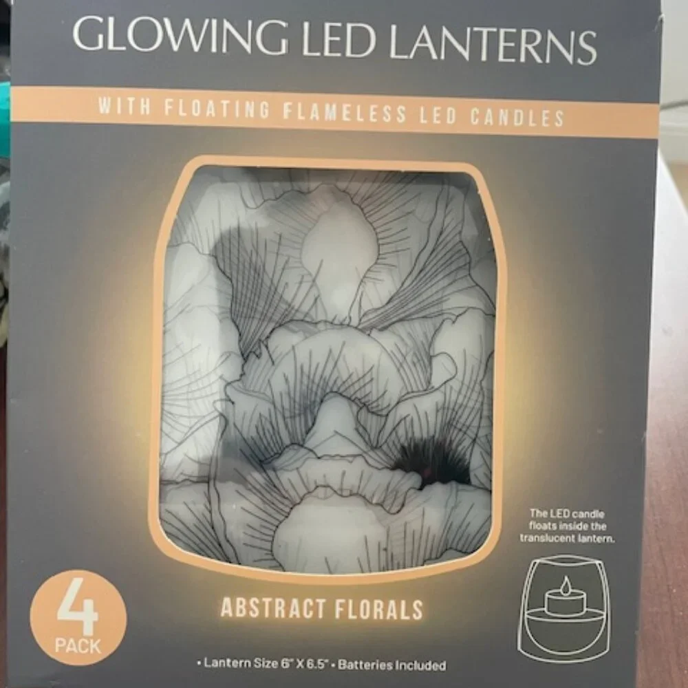 NEW Glowing LED Lanterns with Floating Flameless LED Candles 4pc PASTEL FLORALS
